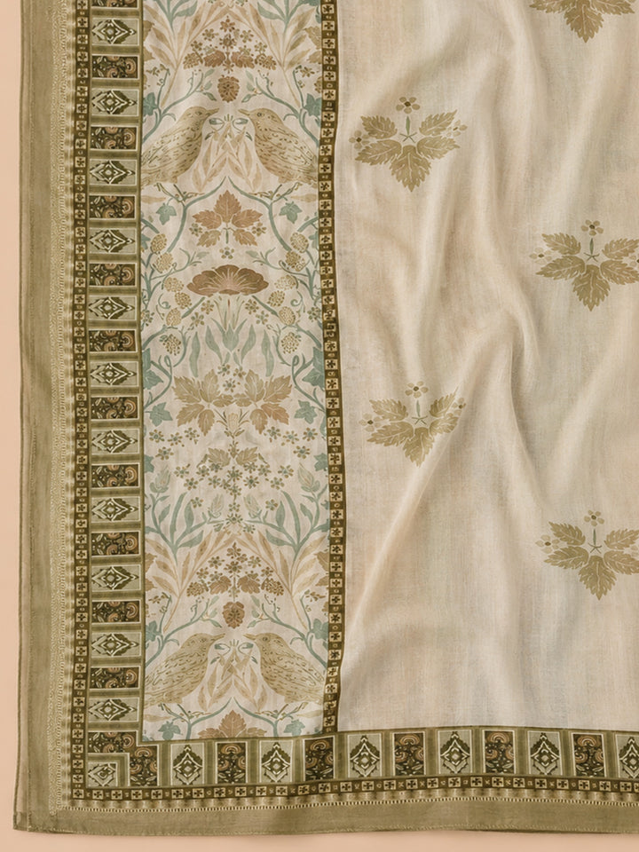 Mehndi Printed Chanderi Unstitched Dress Material