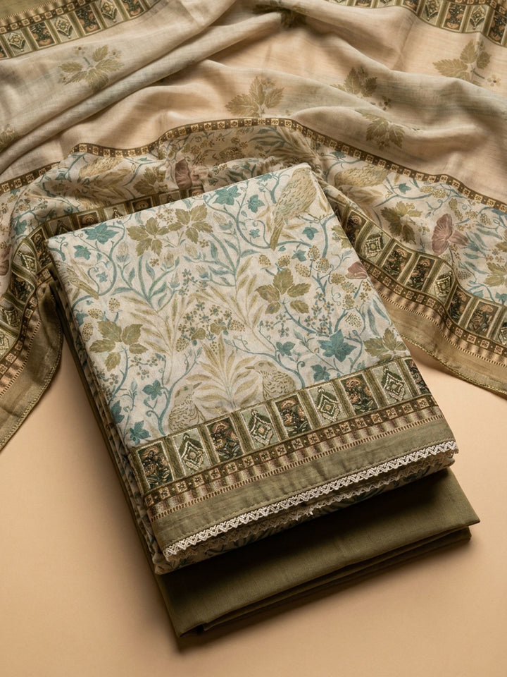 Mehndi Printed Chanderi Unstitched Dress Material