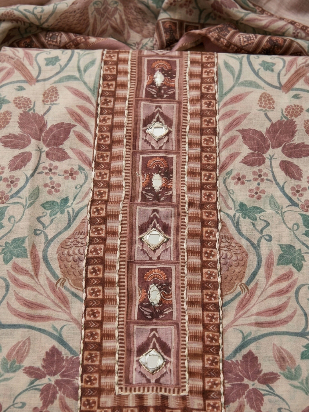 Onion Pink Printed Chanderi Unstitched Dress Material