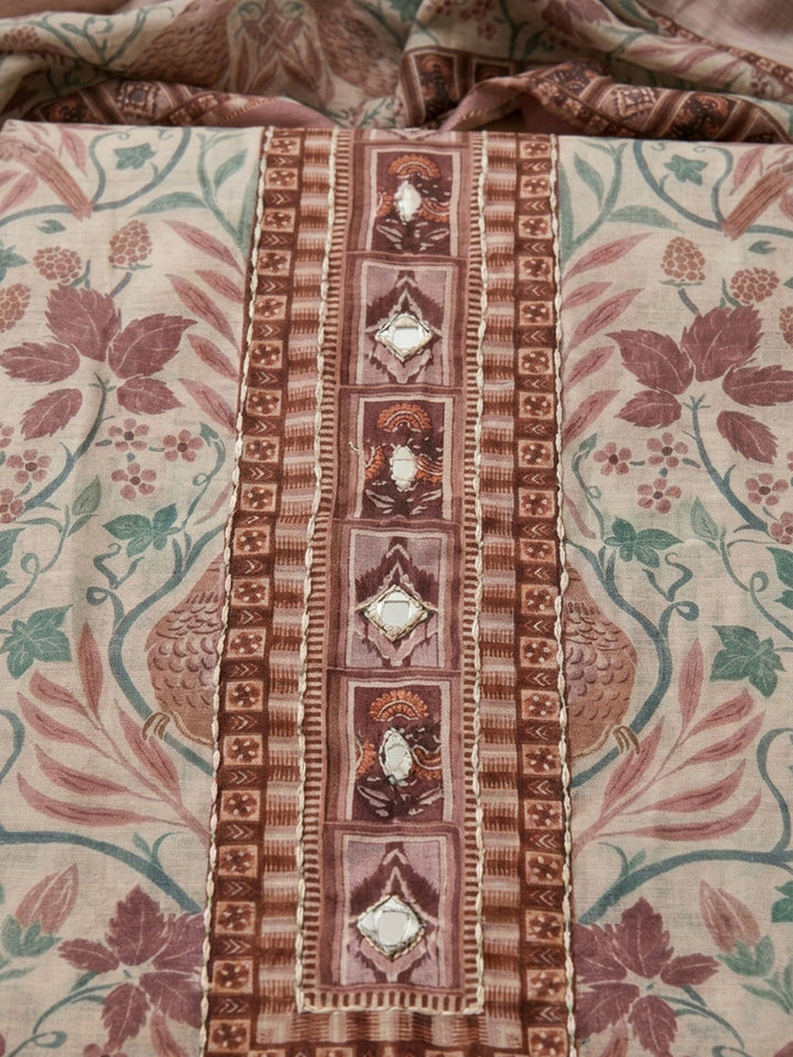 Onion Pink Printed Chanderi Unstitched Dress Material