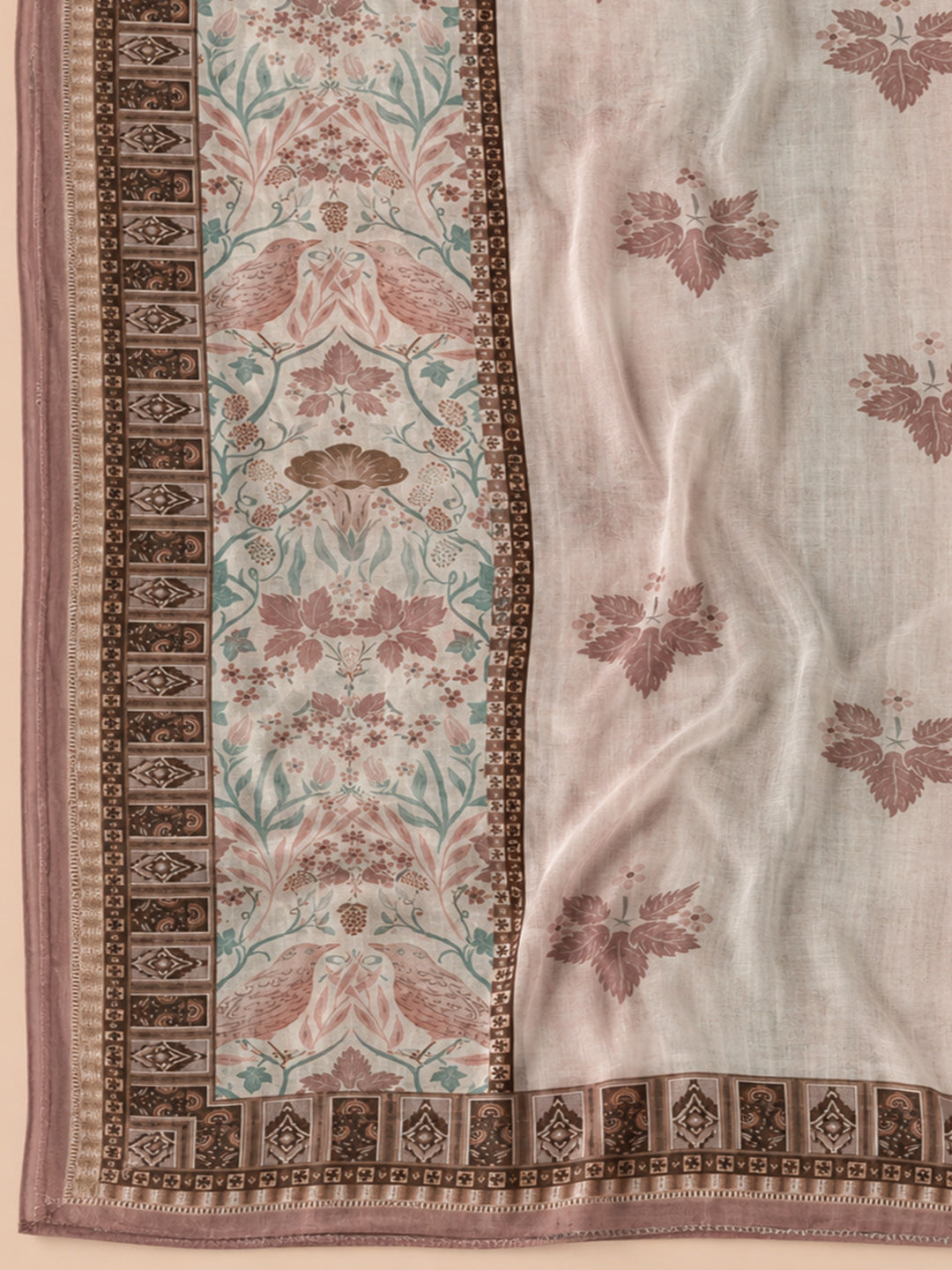 Onion Pink Printed Chanderi Unstitched Dress Material