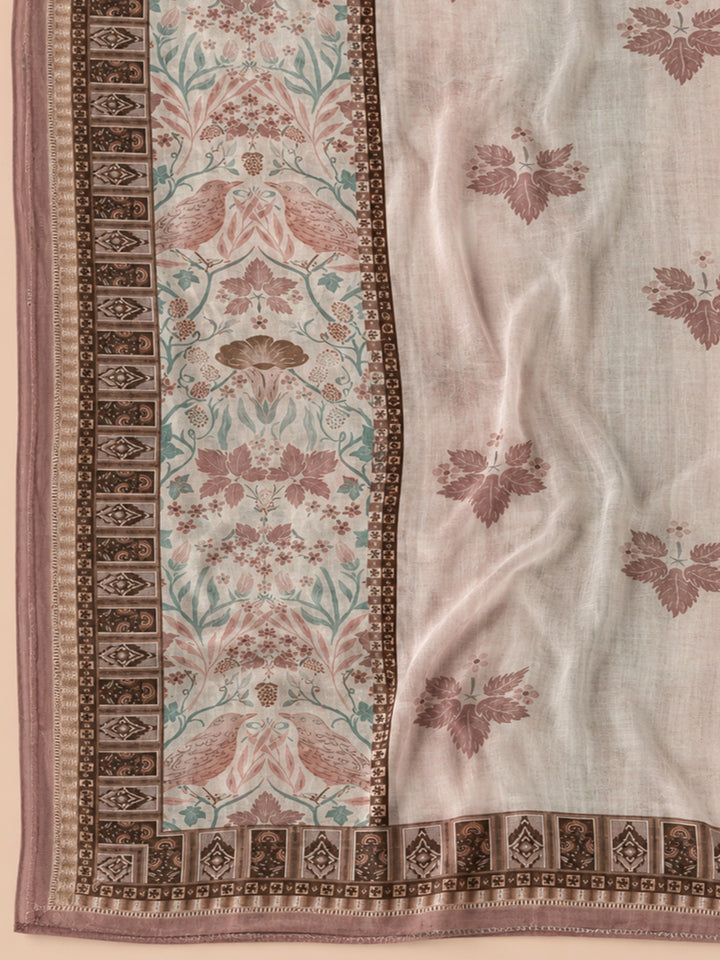 Onion Pink Printed Chanderi Unstitched Dress Material