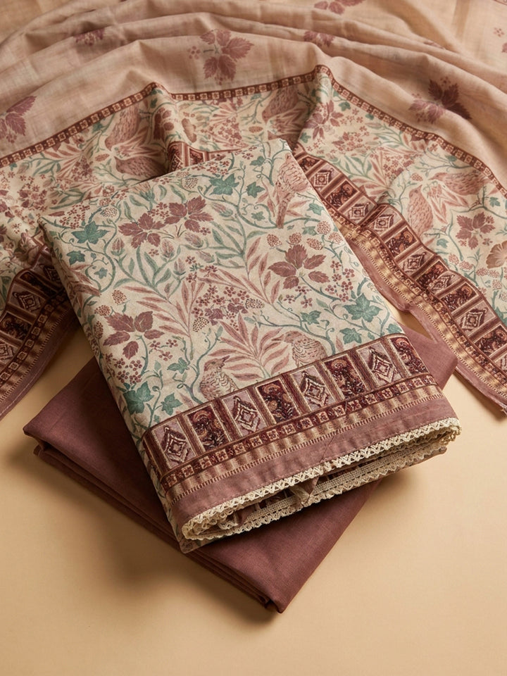 Onion Pink Printed Chanderi Unstitched Dress Material