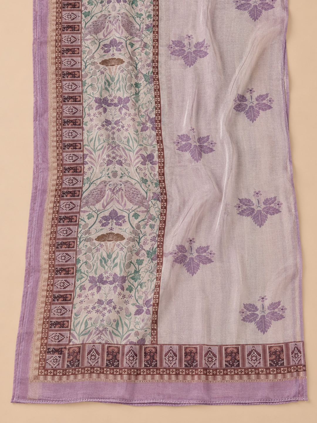 Purple Printed Chanderi Unstitched Dress Material