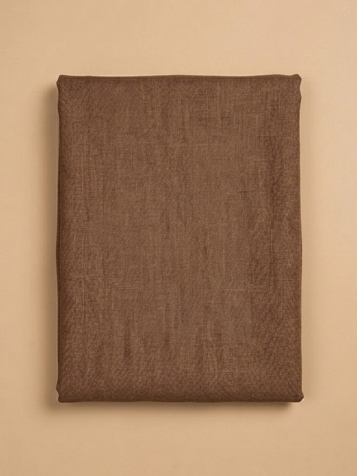 Brown Embroidered Linen Blend Unstitched Suit &amp; Pant With Linen Dupatta