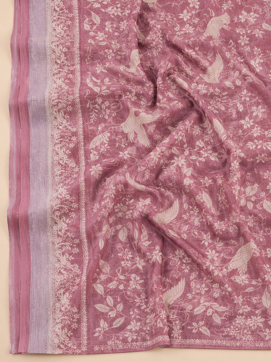 Onion Pink Embroidered Linen Blend Unstitched Suit &amp; Pant With Linen Dupatta