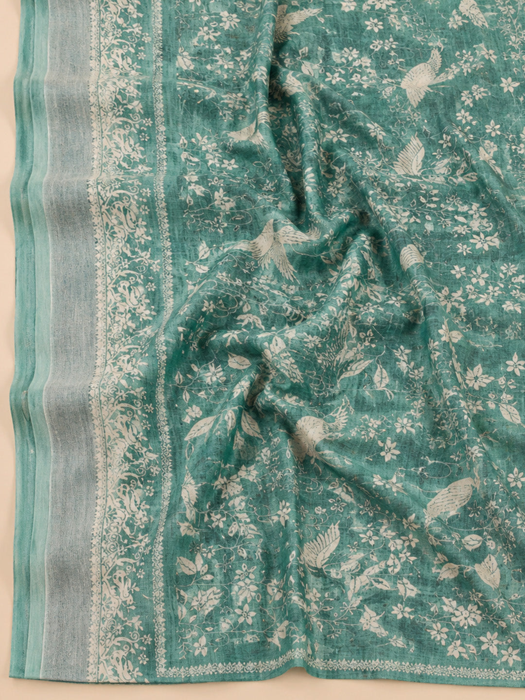 Rama Green Embroidered Linen Blend Unstitched Suit &amp; Pant With Linen Dupatta