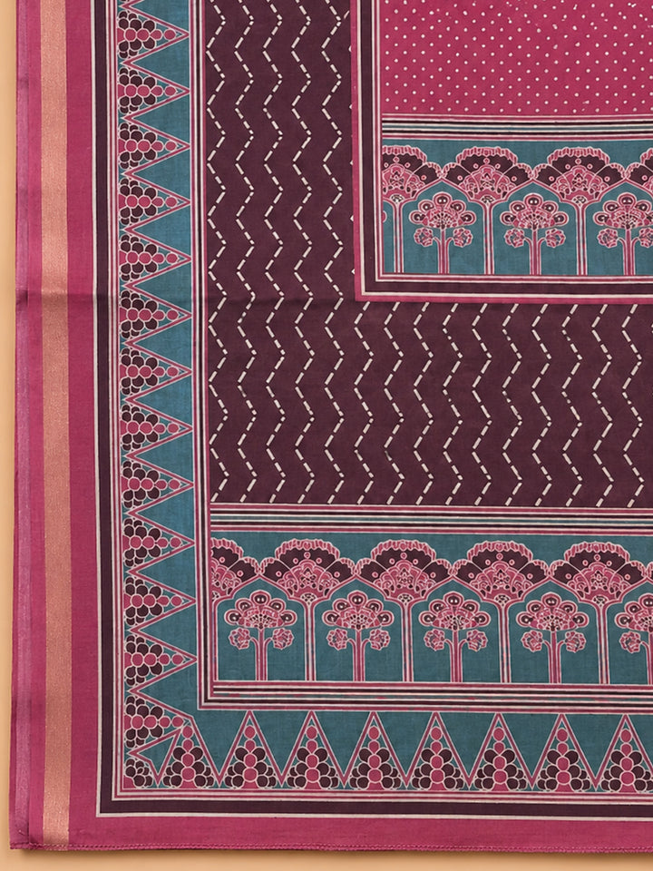 Rani Printed Chanderi Unstitched Suit &amp; Pant With Chanderi Dupatta
