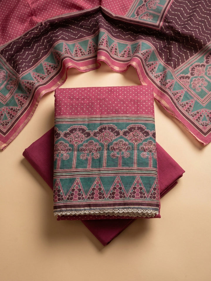Rani Printed Chanderi Unstitched Suit &amp; Pant With Chanderi Dupatta