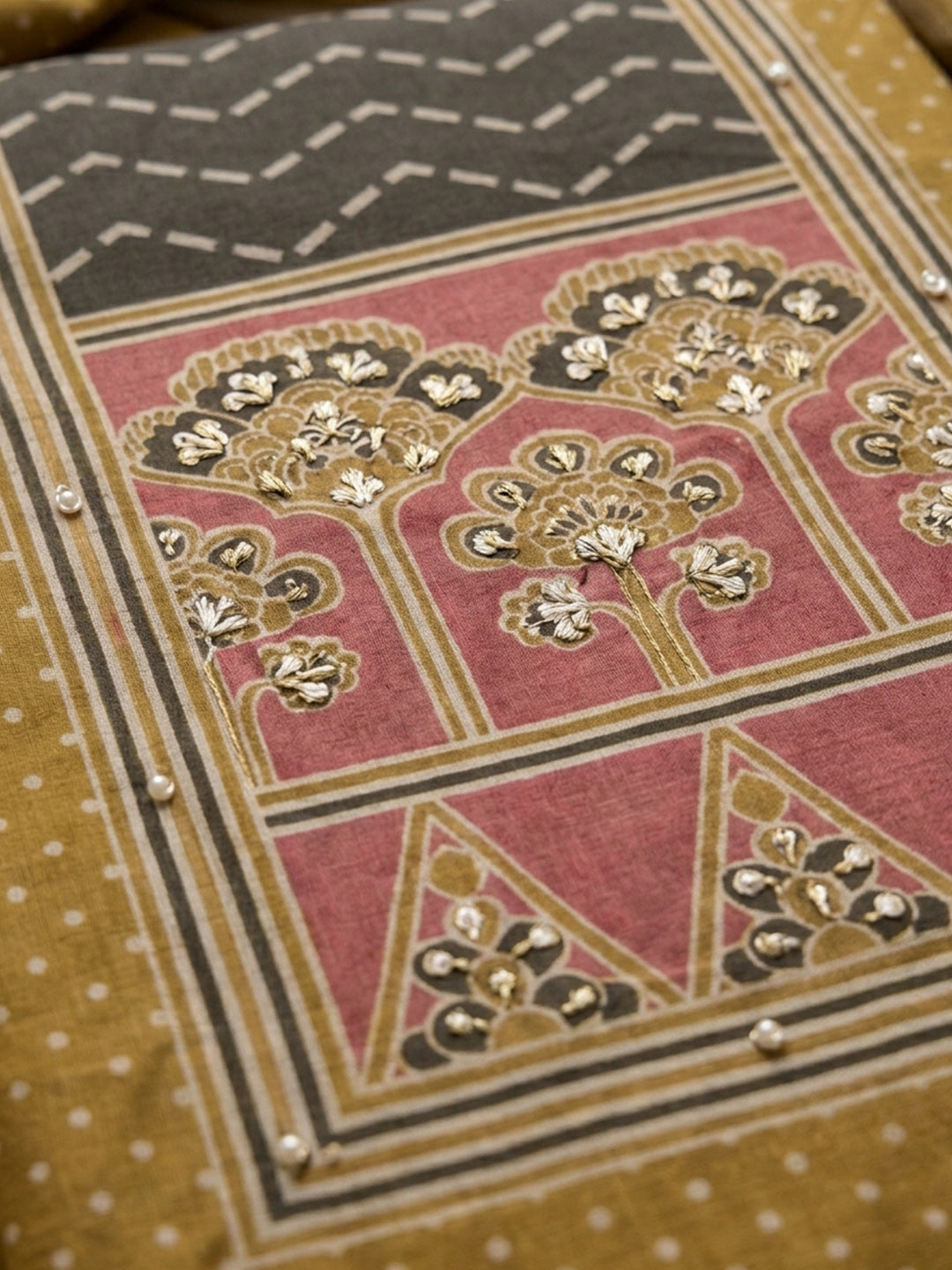 Rust Printed Chanderi Unstitched Suit &amp; Pant With Chanderi Dupatta