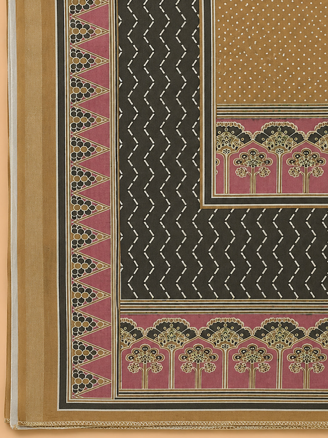 Rust Printed Chanderi Unstitched Suit &amp; Pant With Chanderi Dupatta