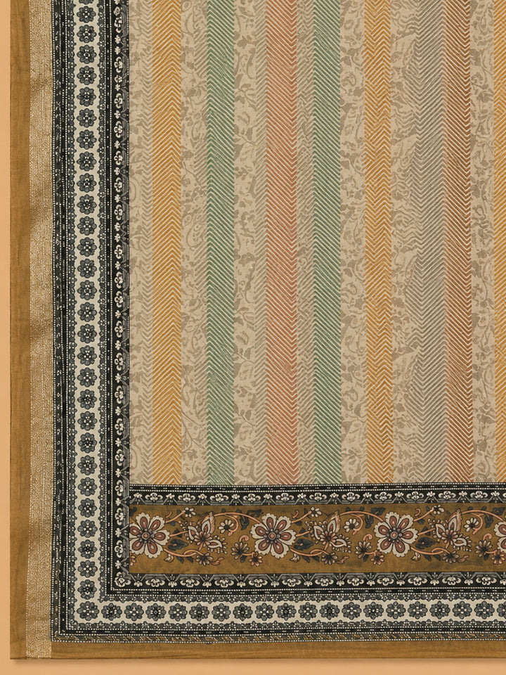 Rust Printed Chanderi Unstitched Dress Material
