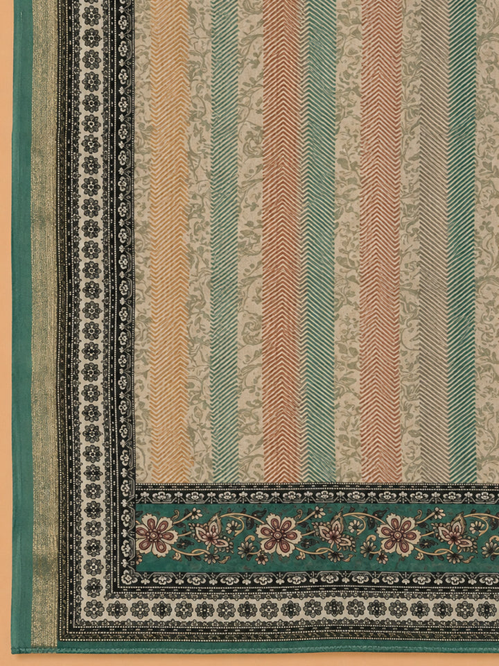 Sea Green Printed Chanderi Unstitched Dress Material