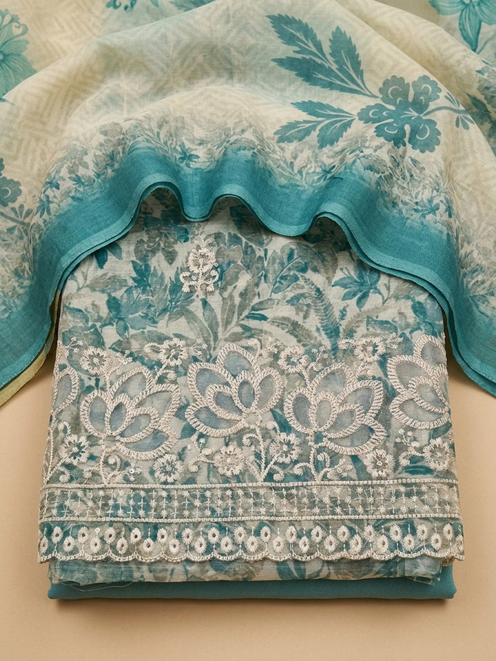 Firozee Lt Printed Linen Blend Unstitched Dress Material