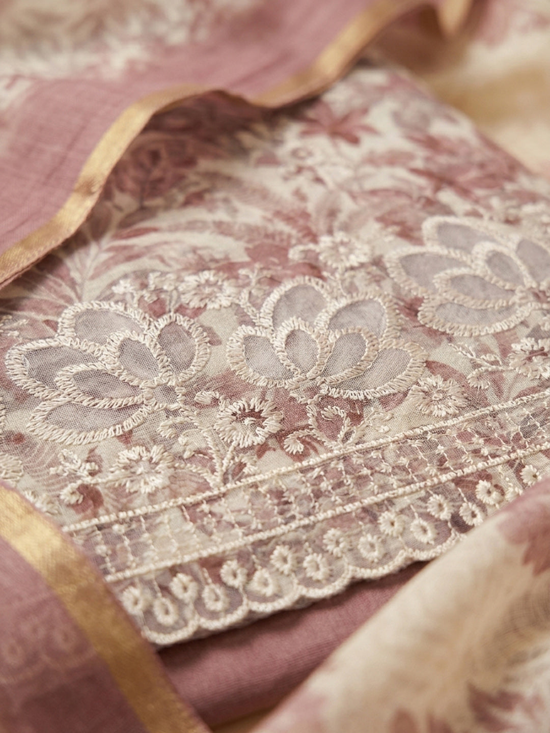 Onion Pink Printed Linen Blend Unstitched Dress Material