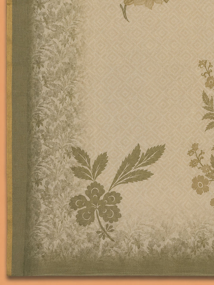 Pista Green Printed Linen Blend Unstitched Dress Material
