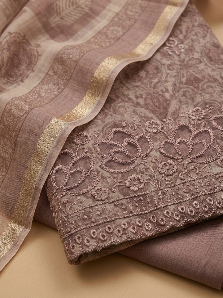 Peach Printed Chanderi Unstitched Dress Material