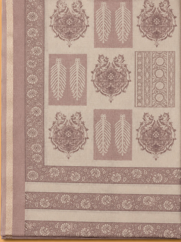 Peach Printed Chanderi Unstitched Dress Material