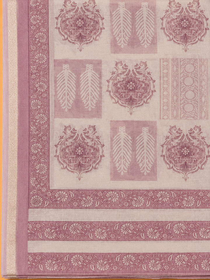 Pink Printed Chanderi Unstitched Dress Material