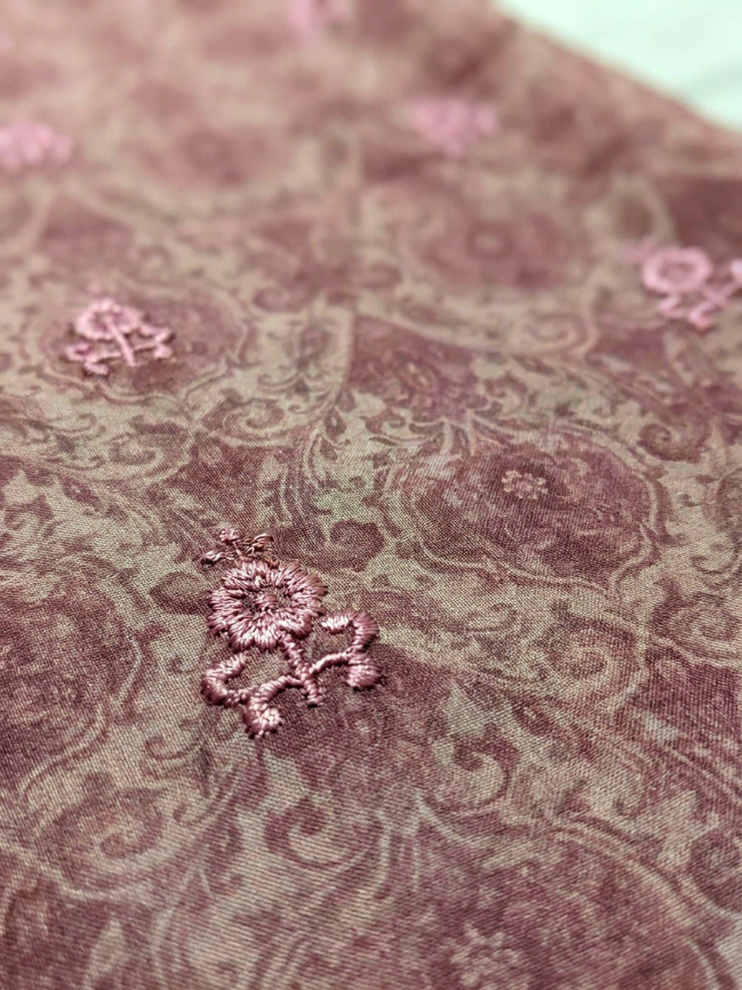 Pink Printed Chanderi Unstitched Dress Material