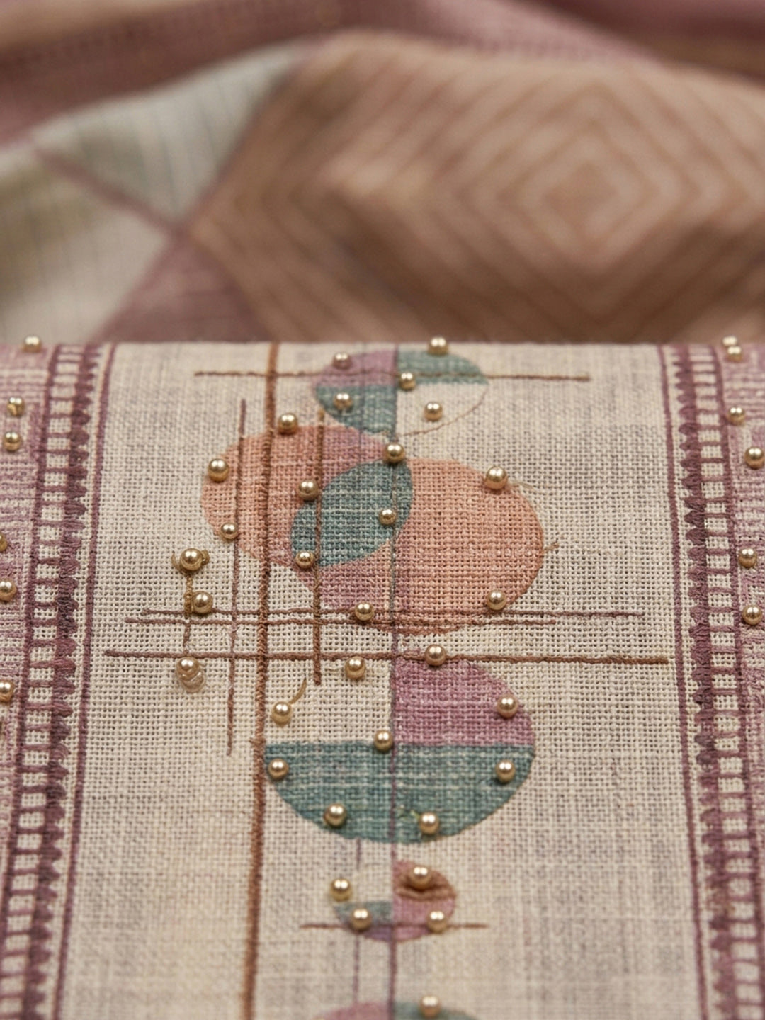 Onion Pink Printed Linen Blend Unstitched Dress Material