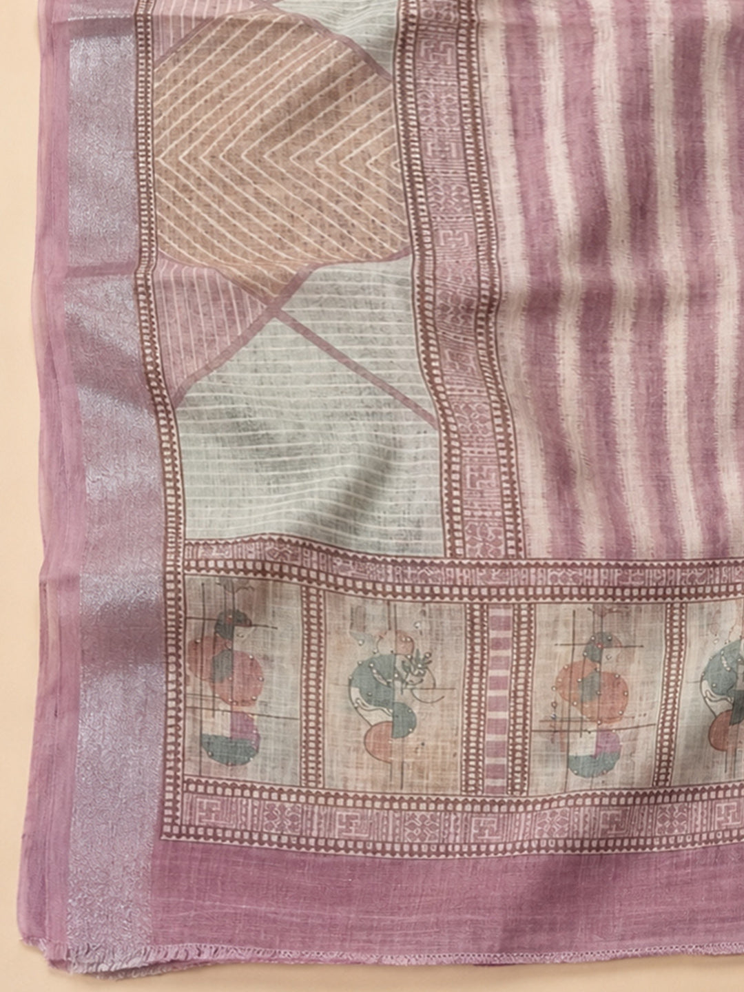 Onion Pink Printed Linen Blend Unstitched Dress Material