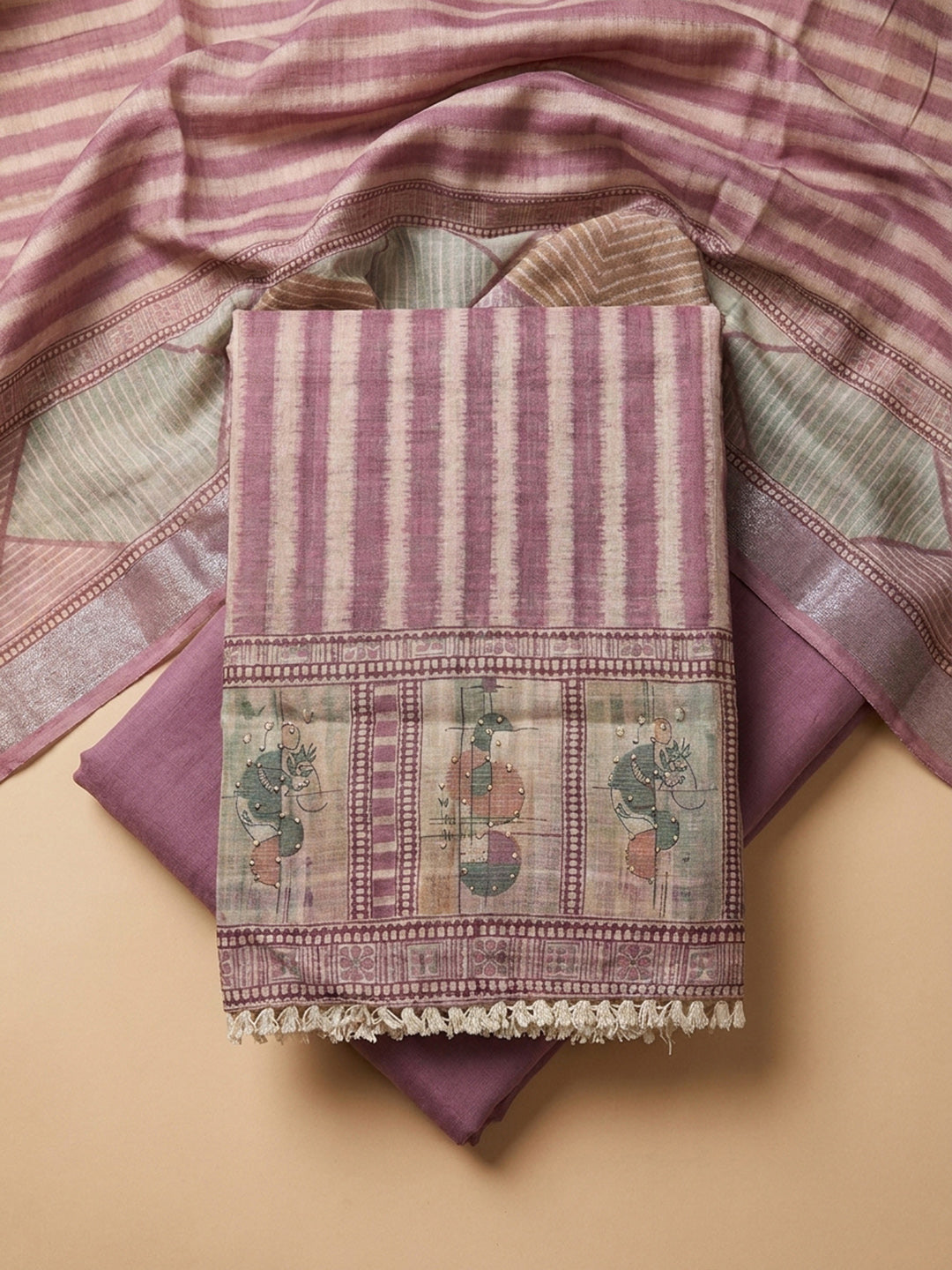 Onion Pink Printed Linen Blend Unstitched Dress Material