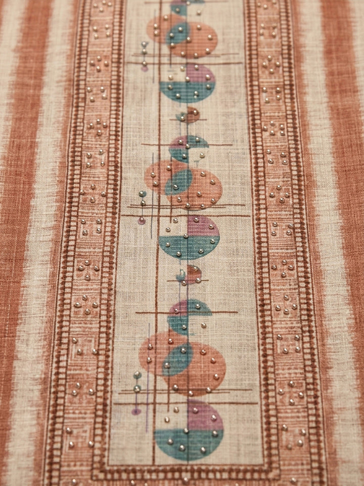 Rust Printed Linen Blend Unstitched Dress Material