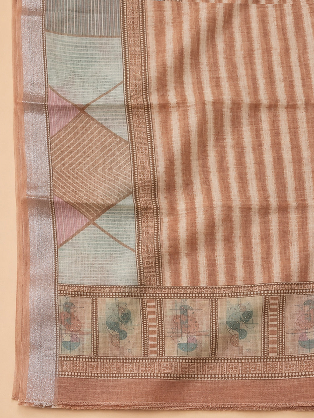 Rust Printed Linen Blend Unstitched Dress Material