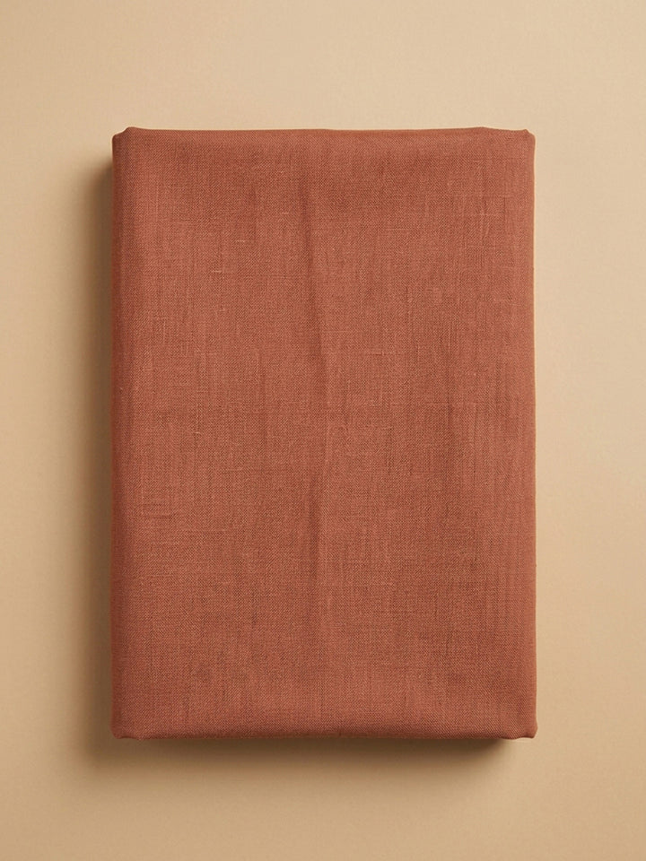 Rust Printed Linen Blend Unstitched Dress Material