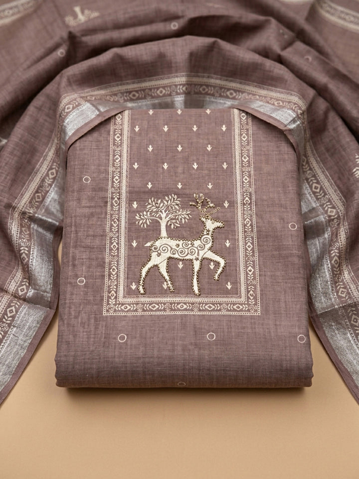 Onion Pink Printed Linen Blend Unstitched Dress Material