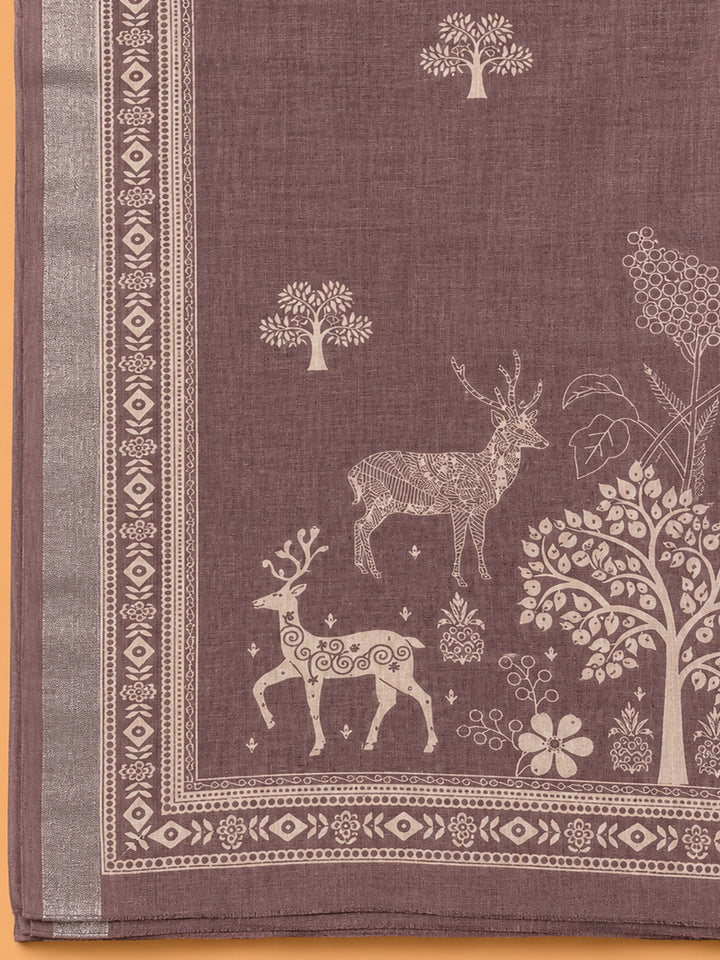 Onion Pink Printed Linen Blend Unstitched Dress Material