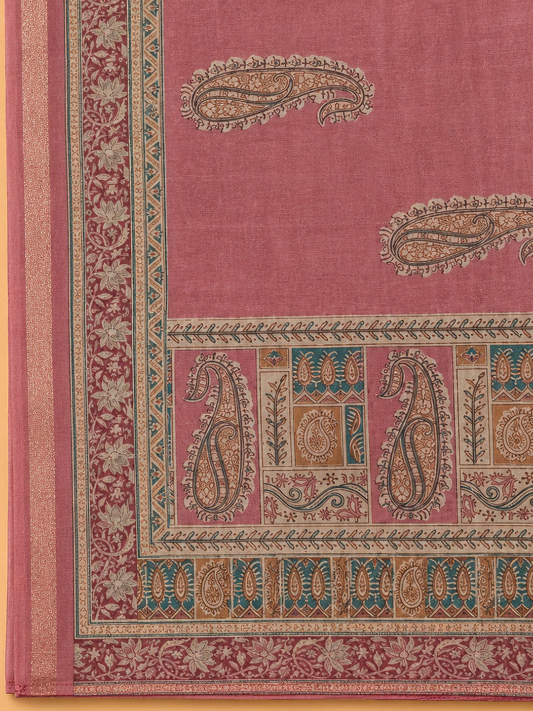 Onion Pink Printed Chanderi Unstitched Dress Material