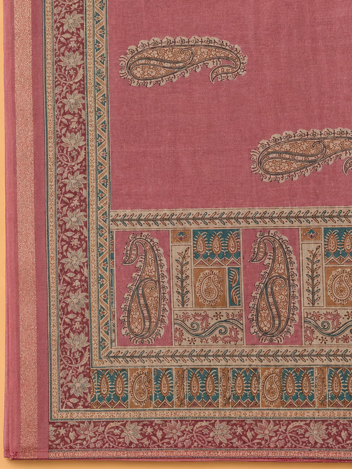 Onion Pink Printed Chanderi Unstitched Dress Material