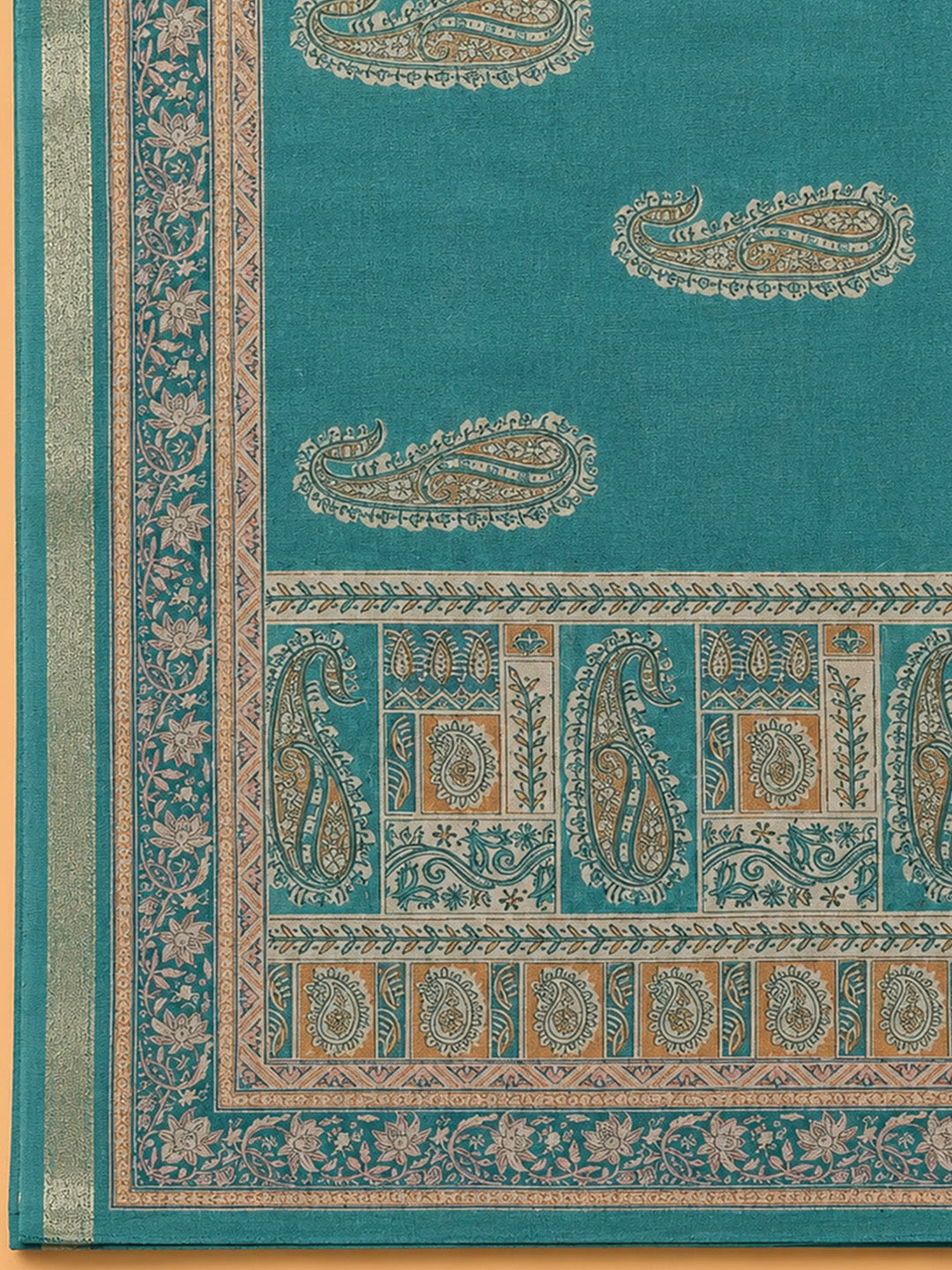 Rama Green Printed Chanderi Unstitched Dress Material