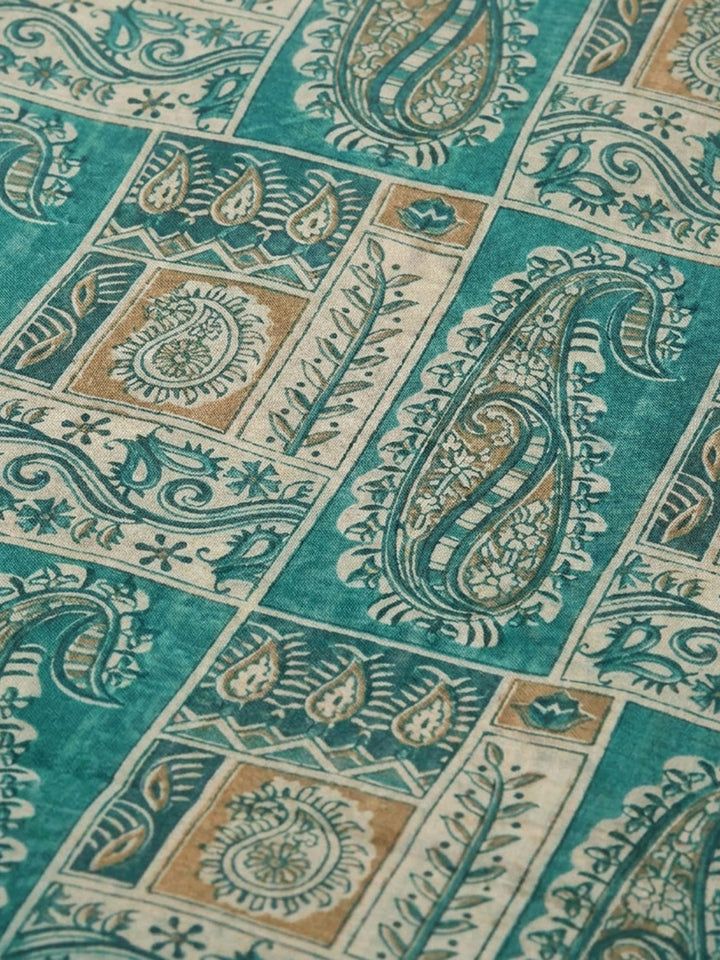 Rama Green Printed Chanderi Unstitched Dress Material