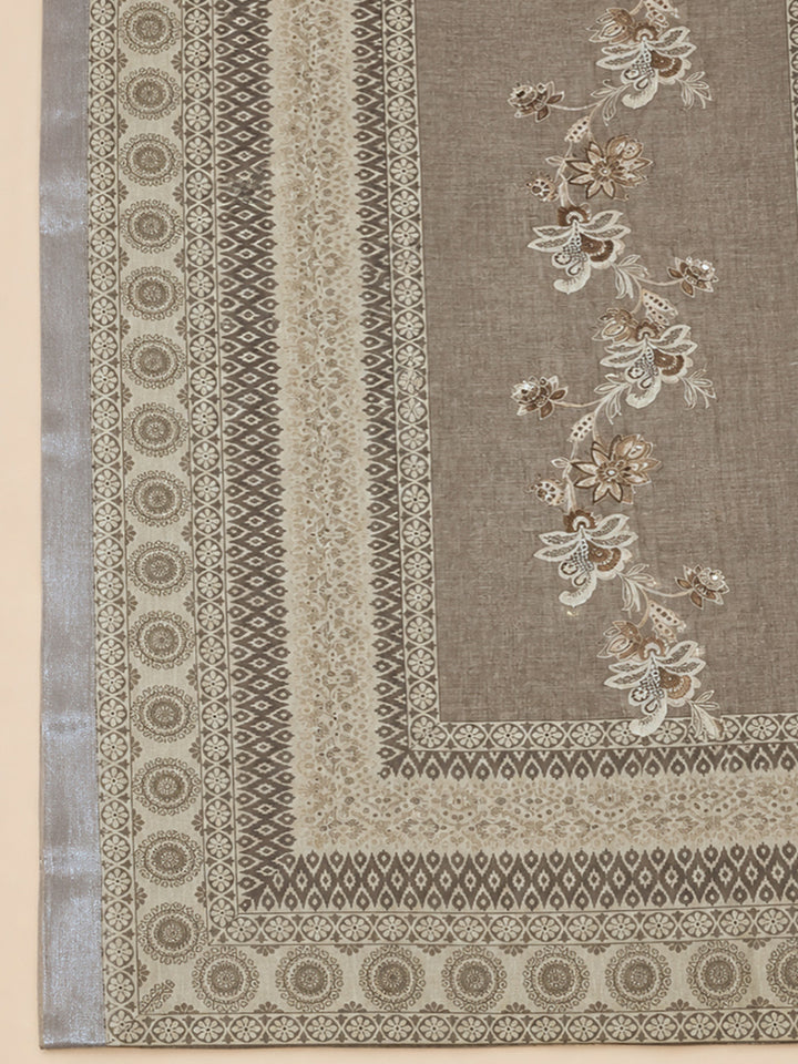 Green Printed Linen Blend Unstitched Dress Material