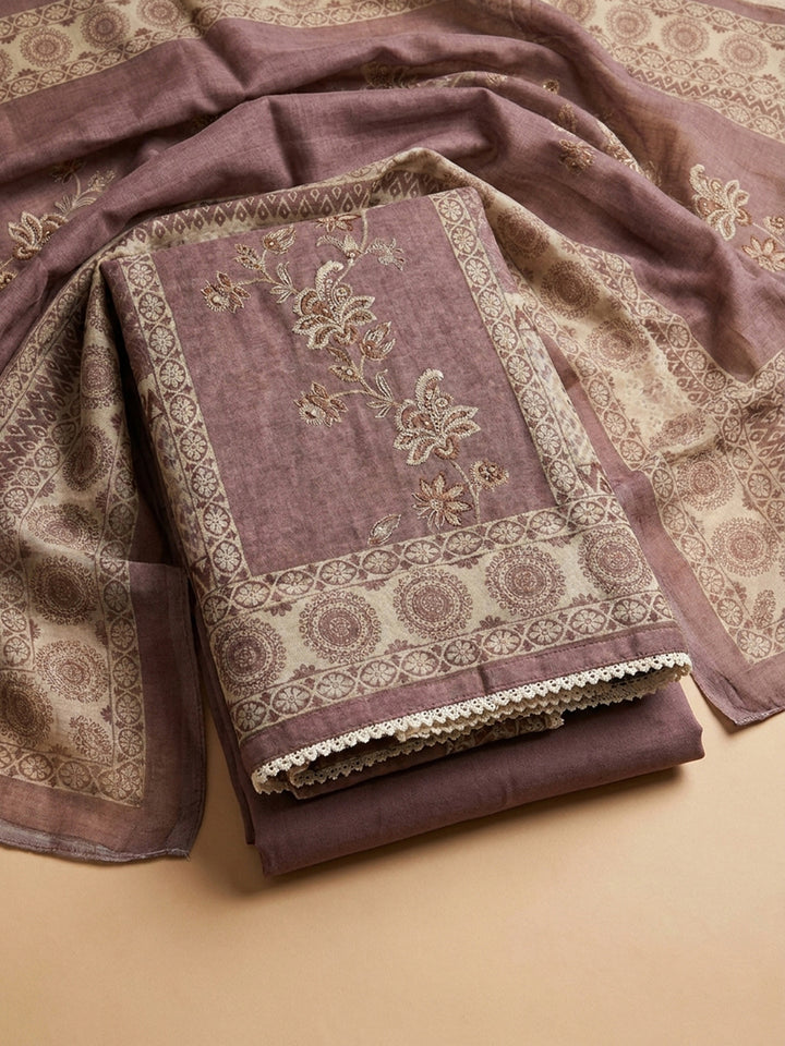 Onion Pink Printed Linen Blend Unstitched Dress Material