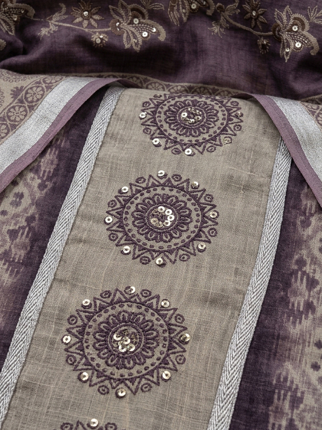 Purple Printed Linen Blend Unstitched Dress Material