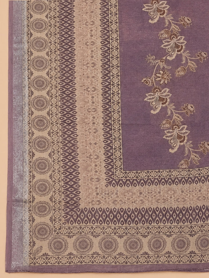 Purple Printed Linen Blend Unstitched Dress Material
