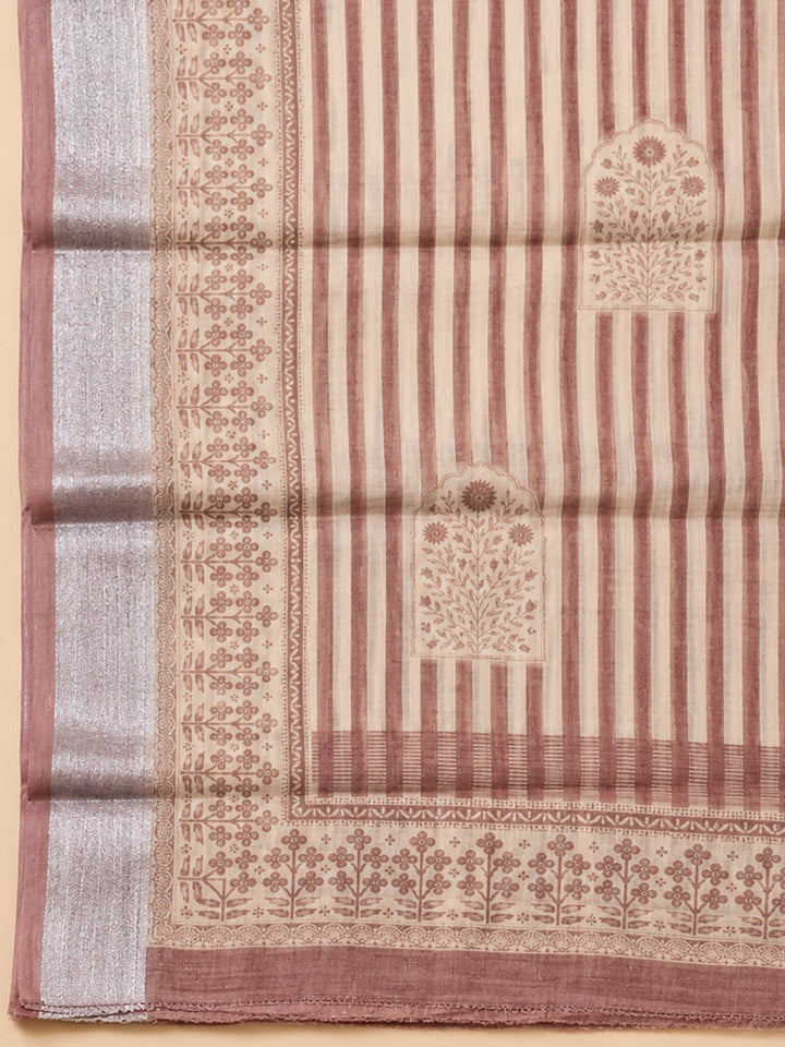 Dusty Pink Printed Chanderi Unstitched Dress Material