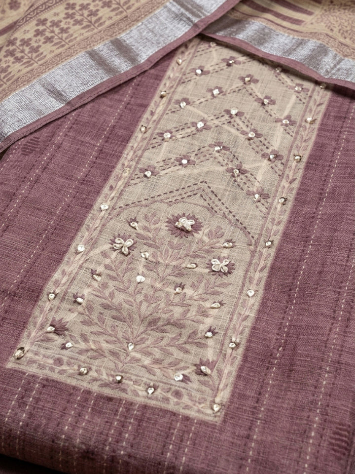Onion Pink Printed Chanderi Unstitched Dress Material