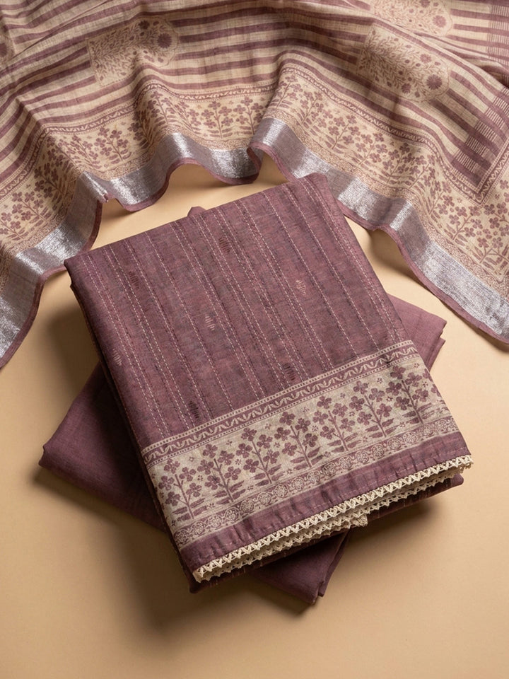 Onion Pink Printed Chanderi Unstitched Dress Material