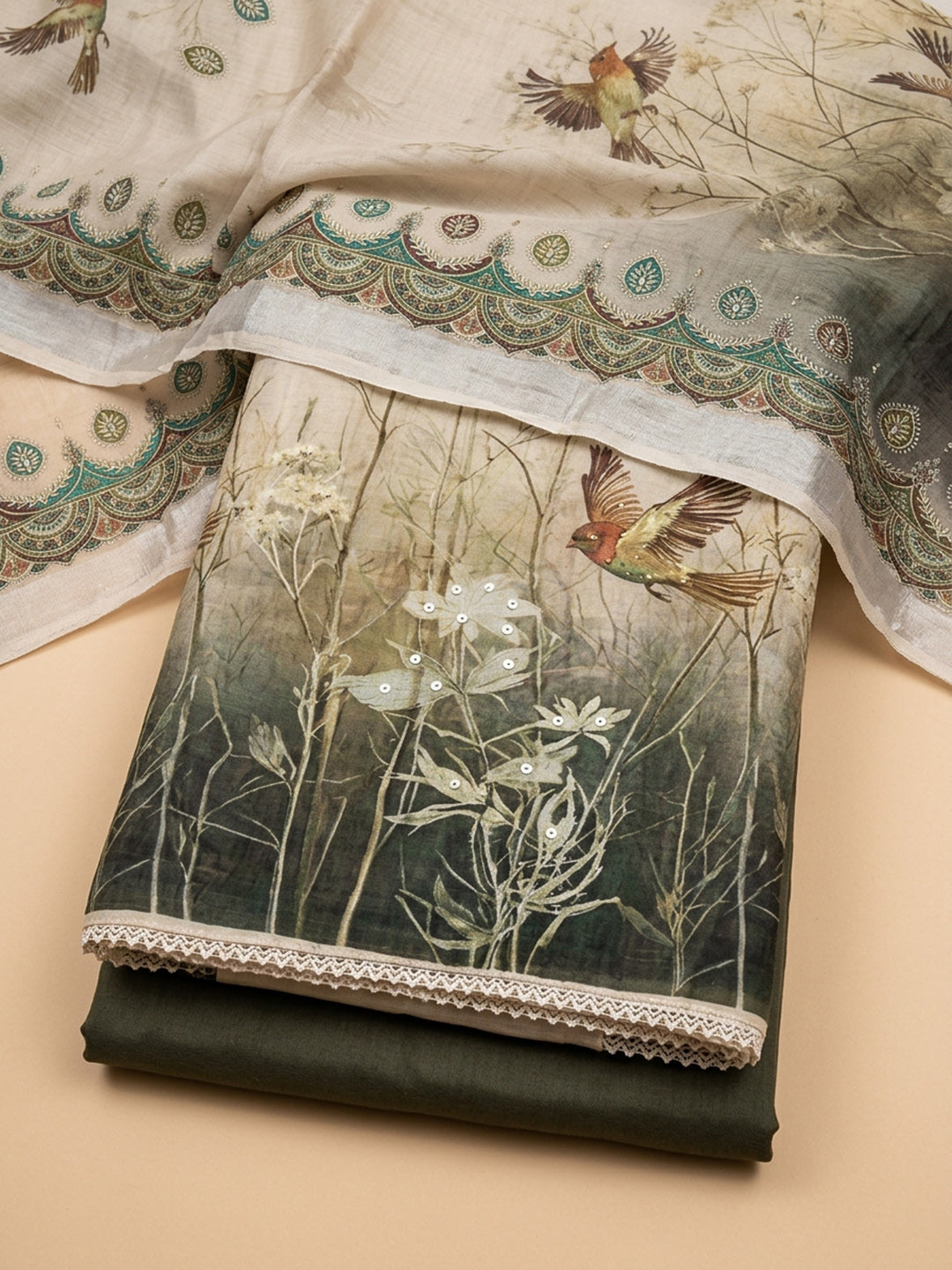 Mouse Printed Linen Blend Unstitched Dress Material