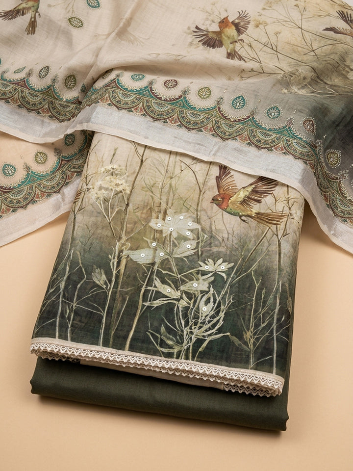 Mouse Printed Linen Blend Unstitched Dress Material
