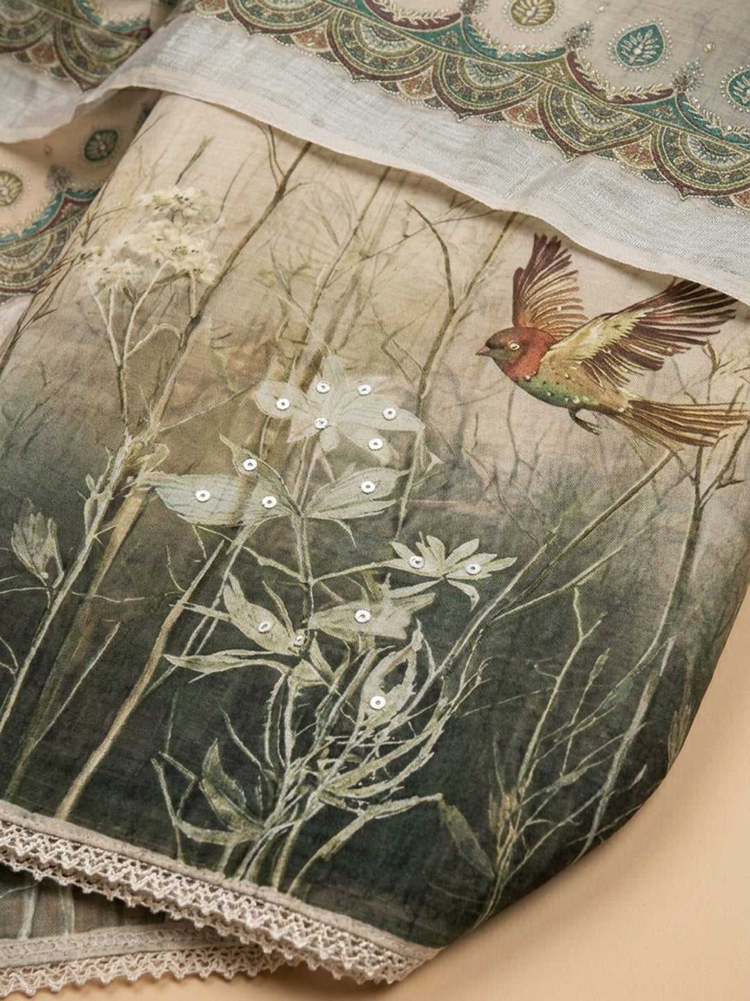 Mouse Printed Linen Blend Unstitched Dress Material