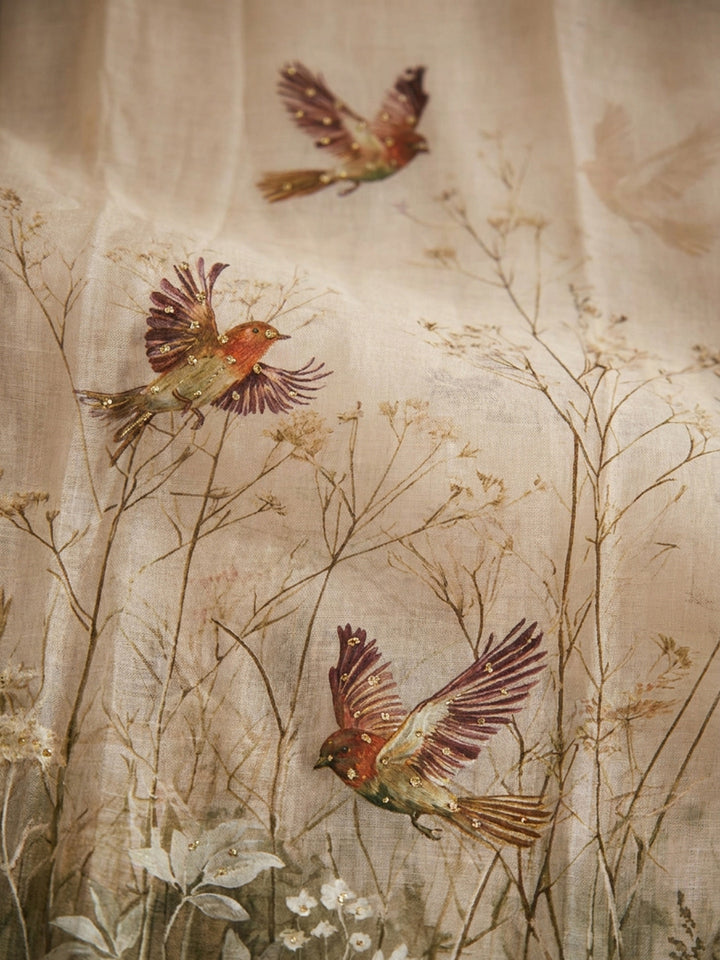 Onion Pink Printed Linen Blend Unstitched Dress Material