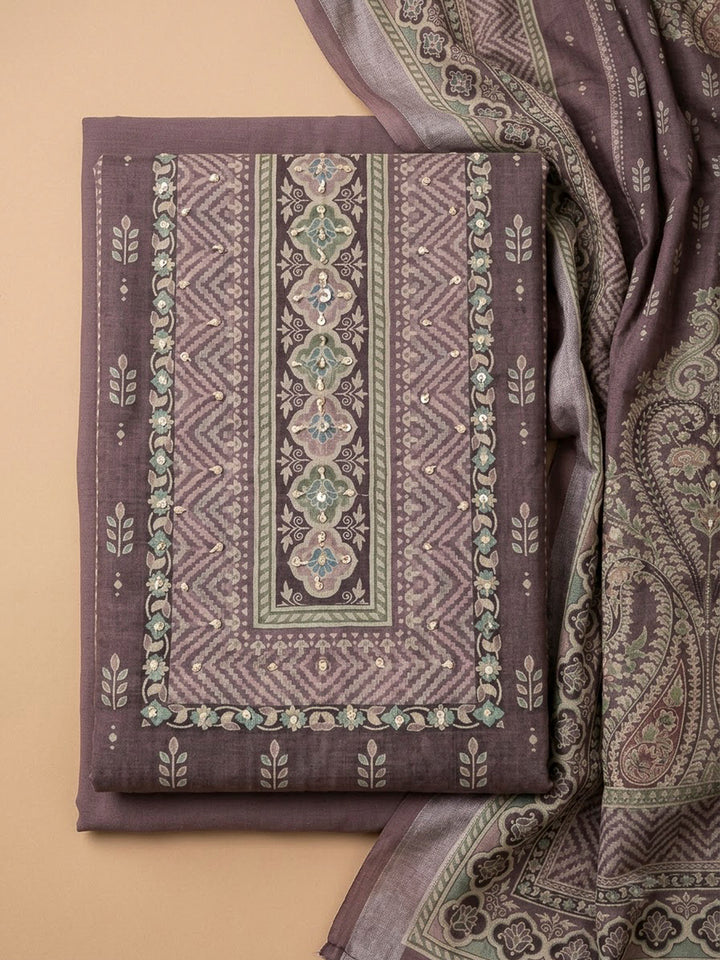 Onion Pink Linen Blend Printed Unstitched Dress Material