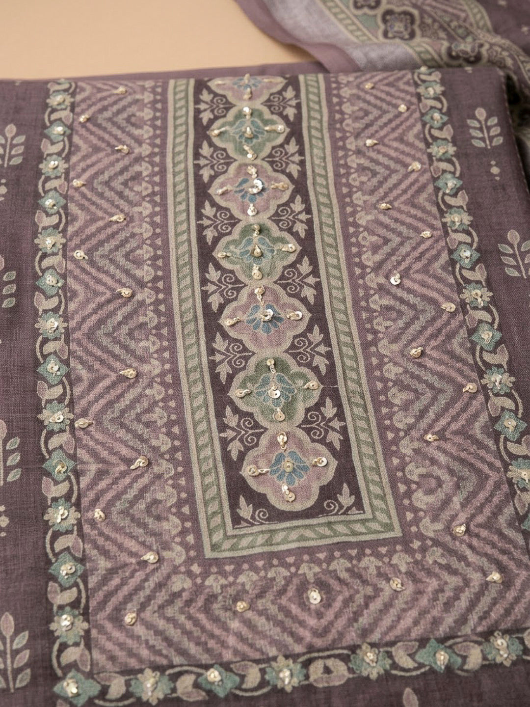 Onion Pink Linen Blend Printed Unstitched Dress Material