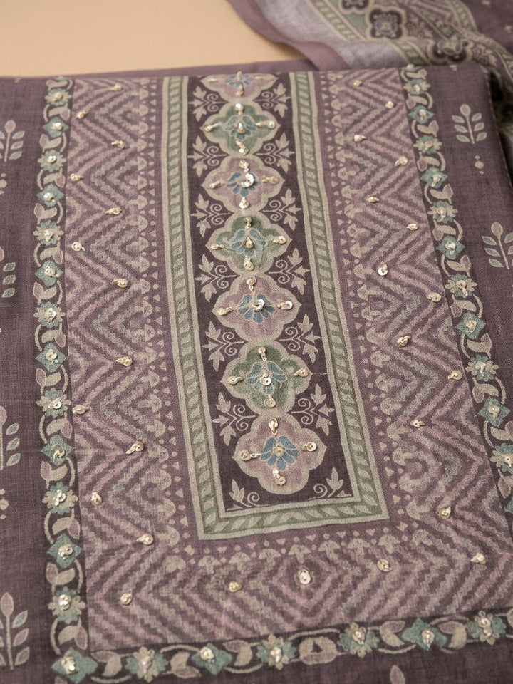 Onion Pink Linen Blend Printed Unstitched Dress Material